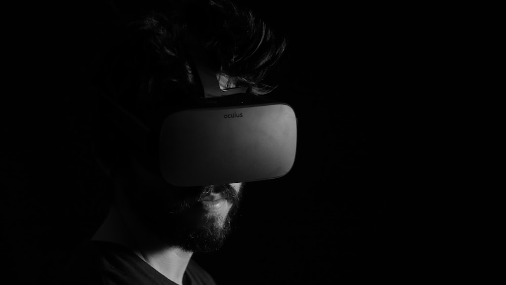Person looking up while wearing a VR headset