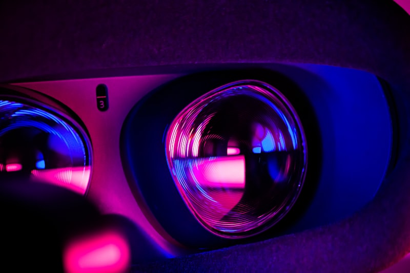 Next-gen 360° headset lens in neon light